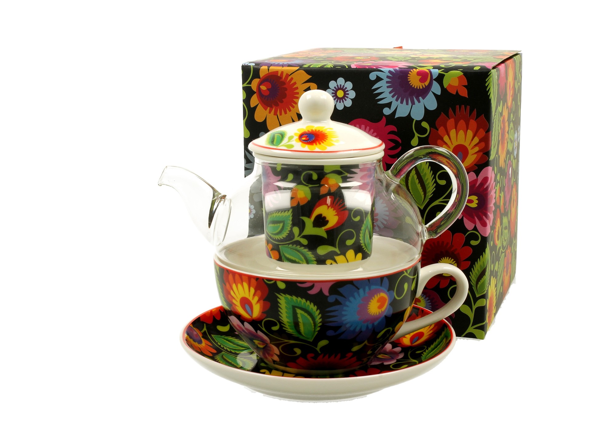 Sklenený džbán s porcelánovou šálkou Etnic 330/255ml
