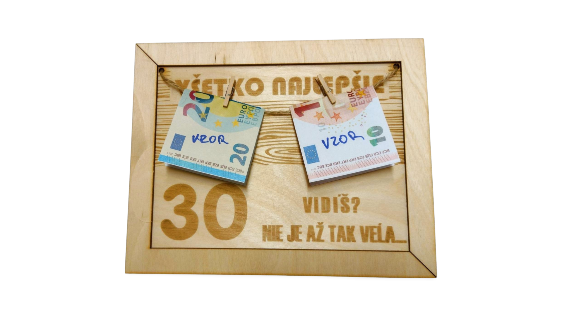 Drevená tabuľka na peniaze 30. narodeniny