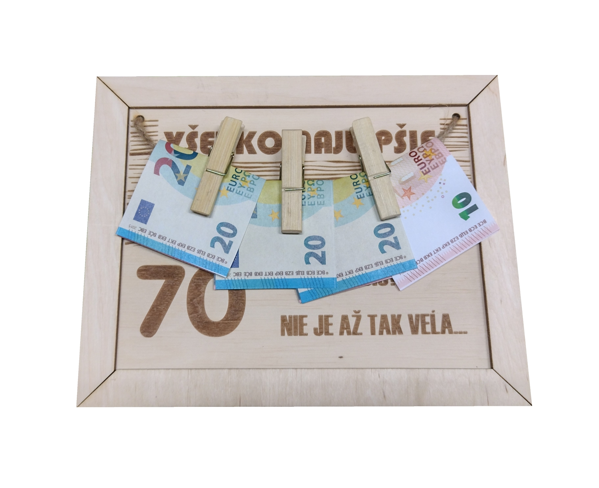 Drevená tabuľka na peniaze 70. narodeniny
