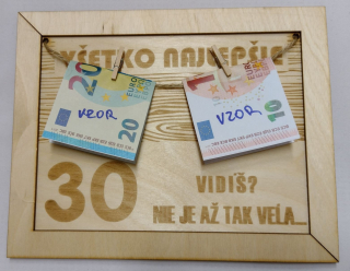Drevená tabuľka na peniaze 30. narodeniny