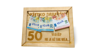 Drevená tabuľka na peniaze 50. narodeniny