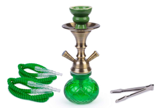 Vodná fajka - SHISHA zelená 26cm/2 inhalačné hadičky