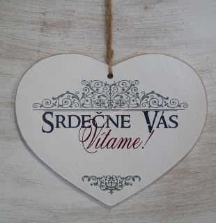 Drevená tabuľka Srdečne Vás vítame - srdce4
